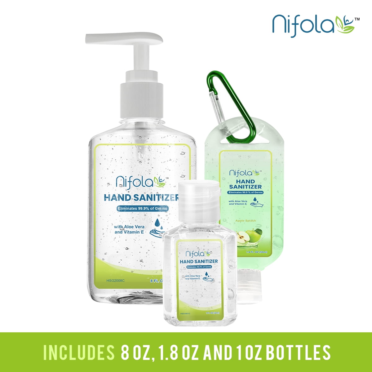 Hand Sanitizer Liquid Gel 1oz, 1.8oz and 8oz Aloe Vera Vitamin E Quick