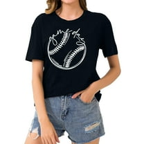 Babysbule Womens Summer Tops Women's Baseball Sport Printed T-shirt With Round Neck And Short Sleeved Top