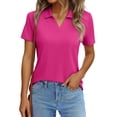 thumbnail image 5 of Women's Short Sleeve V Neck Polo Shirts Summer Collared Tops Casual Loose Tees Tops,Hot Pink M, 5 of 5