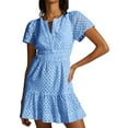 thumbnail image 1 of FOCUSNORM Robe Mini Femme Slim Pointelle Col en V Manches Courtes Taille Smockée Robe à Volants pour Plage Fête Club, 1 of 9
