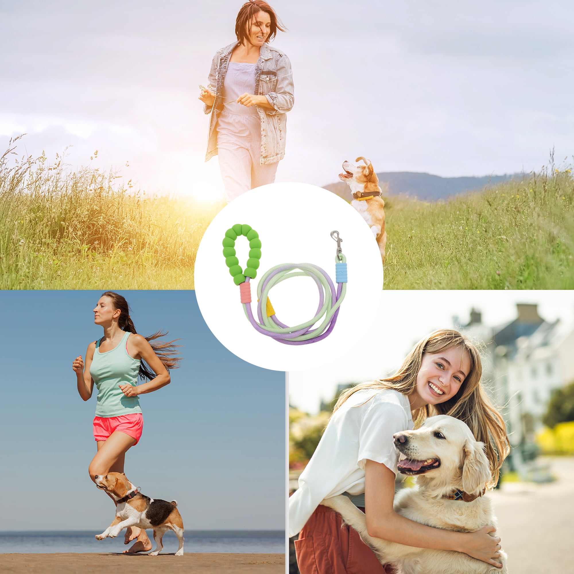 Unique Bargains Adjustable Crossbody Waist Leash Hands Free Dog Leash Green Purple