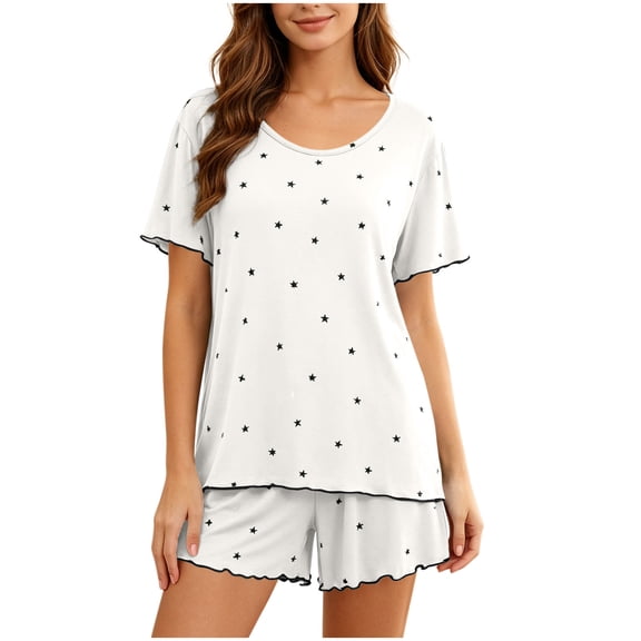 Gytharion Pajama Sets for Women Round Neck Tees and Elastic Waist Shorts Summer Fashion Printed Sleep 2 Piece Sets