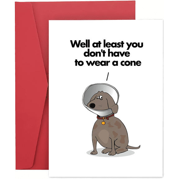 Funny Dog Cone Card – “Well at least you don't have to wear a cone” – Humorous Greeting Card with Envelope – Perfect for Pet Lovers and Animal Enthusiasts