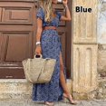 thumbnail image 1 of Vestido largo bohemio de verano 2022 para mujer, vestido Maxi informal con estampado de Cachemira y cinturón, elegante vestido de playa de manga corta con cuello de pico para mujer, Vestidos ABlue2XL, 1 of 3