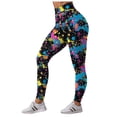 thumbnail image 4 of COMVALUE Women's Leggings - Full Length Bright and Neon Paint Splatter, Rainbow, and Patterened Leggings for Women Blue Size S, 4 of 6