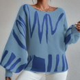 thumbnail image 2 of Vedolay Cropped Sweaters for Women Ribbed Knit Long Lantern Sleeves Crewneck Casual Slim Fit Pullover Sweater,Blue M, 2 of 5