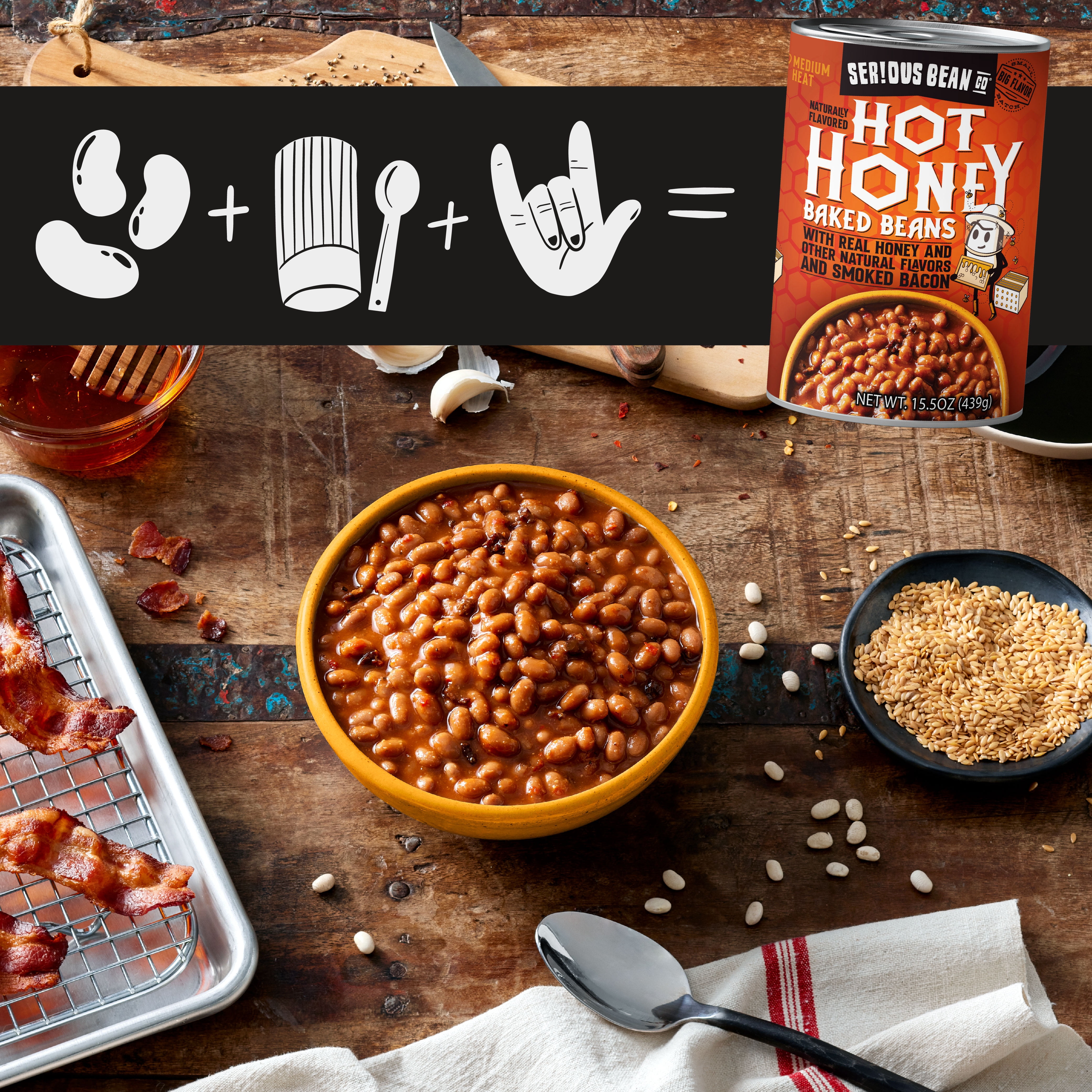 (12 pack) Serious Bean Co Hot Honey Baked Beans, 15.5 Oz