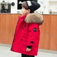 thumbnail image 3 of SUYIDA Mid Length Padded Jacket for Boys Insulated Outerwear With Hood Big and Medium Sized Children Youth Winter Coat - Red, 3 of 5