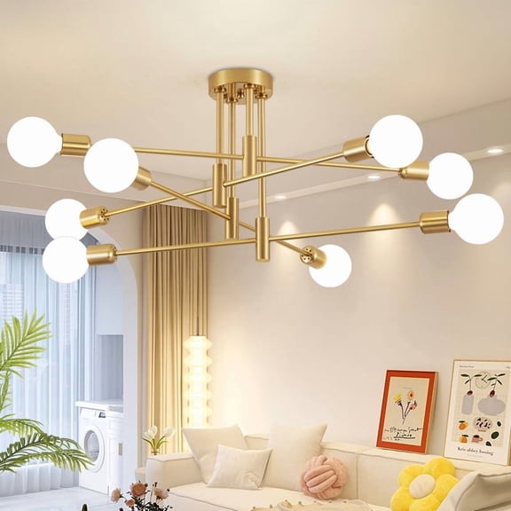 Deyidn Gold 8-Light Sputnik Chandelier - Mid Century Modern Flush Mount Ceiling Light Fixture for Dining Room Kitchen Bedroom