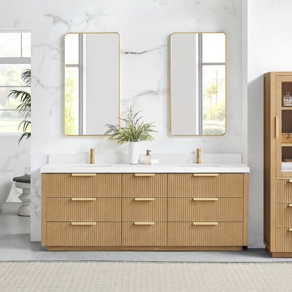 Santarem 84" Double Bath Vanity in Washed Ash Grey with White Quartz Stone Top
