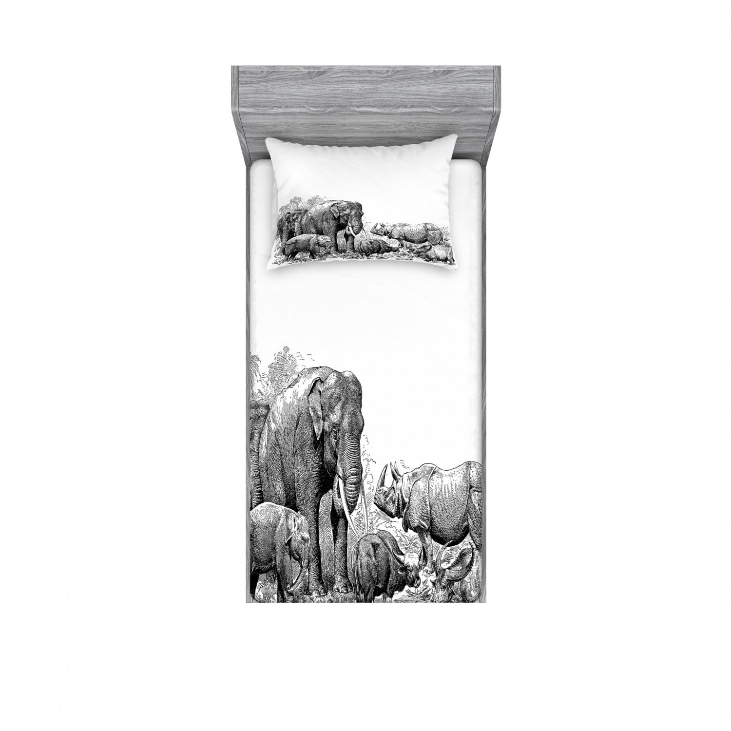 Elephant Bedding Set with Sheet & Covers, Elephants Image Wild Safari