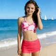 thumbnail image 4 of Girls 3 Piece Swimsuit Printing Ruched Criss Cross Bikini Set with Cover Up Skirt Swimwear Set Summer Beach Hawaiian Bathing Suits, 4 of 5