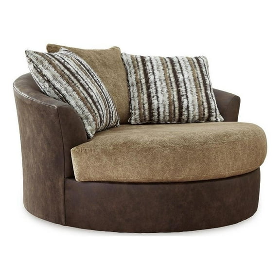 Ashley Furniture Alesbury Oversized Faux Leather Swivel Accent Chair in Brown