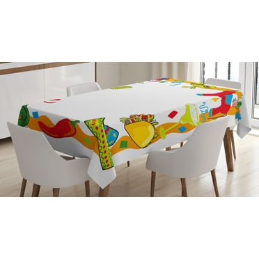 Ambesonne Fiesta Tablecloth Rectangular Table Cover, Cartoon Party Items, 52"x70", Multicolor