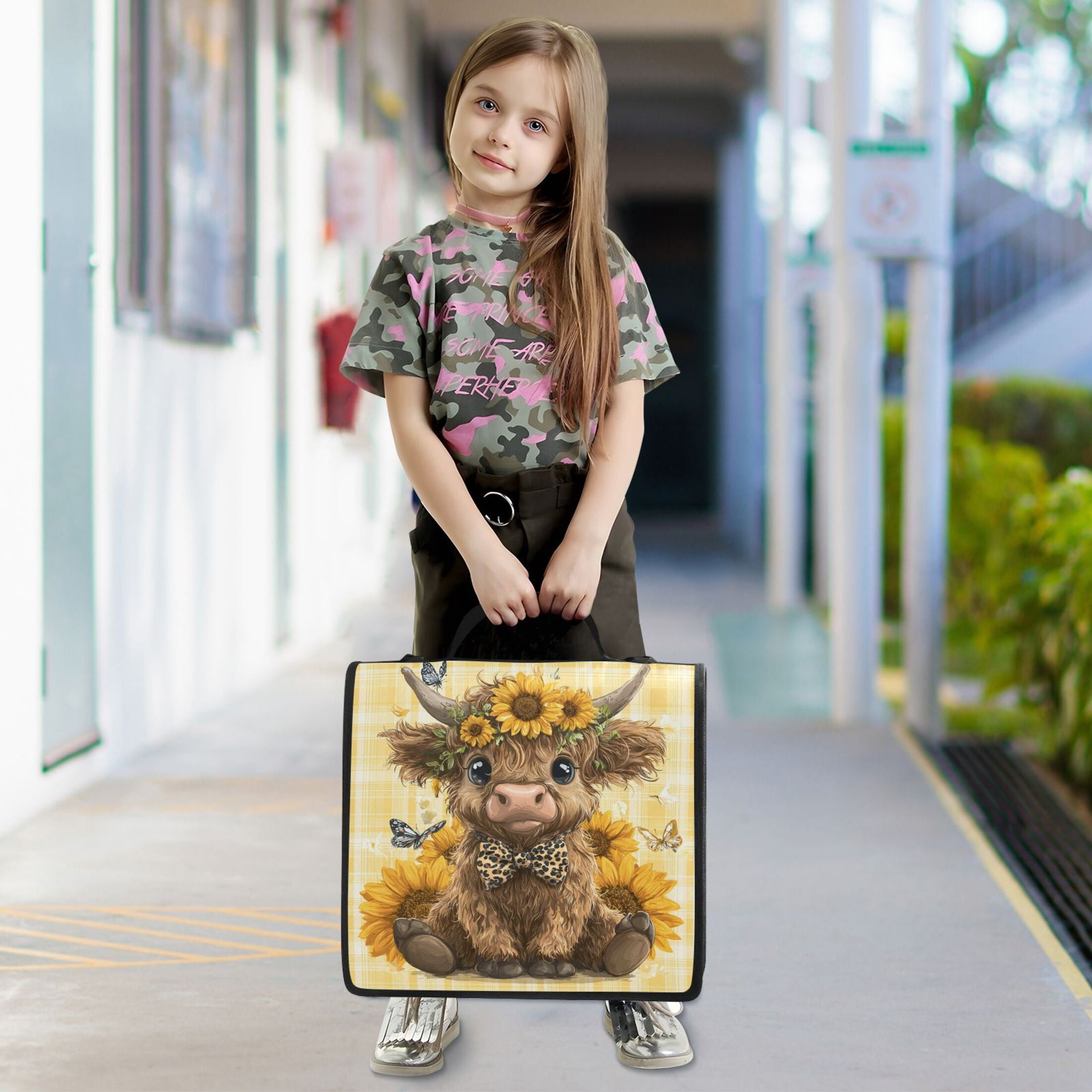 Zipper Binder Cute Baby Highland Cow 1.5 Inch Binder Folder Bag with Shoulder Strap and Handle