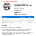 thumbnail image 2 of Rear Brake Pad and Rotor Kit - Compatible with 1999 - 2005 Pontiac Grand Am 2000 2001 2002 2003 2004, 2 of 2
