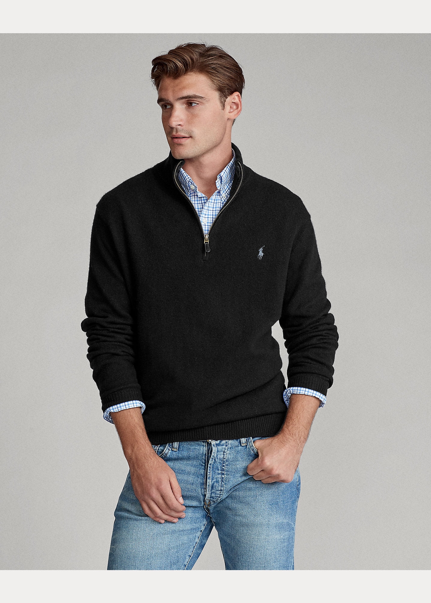Cashmere Wool Blend Quarter Zip Sweater 