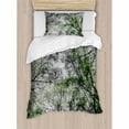 thumbnail image 3 of Nature Duvet Cover Set King Size, Tree Branch in Spring Season Fairy Jungle Growth Nature Look Up Wood Scene Photo Print, Decorative 3 Piece Bedding Set with 2 Pillow Shams, Green, by Ambesonne, 3 of 3
