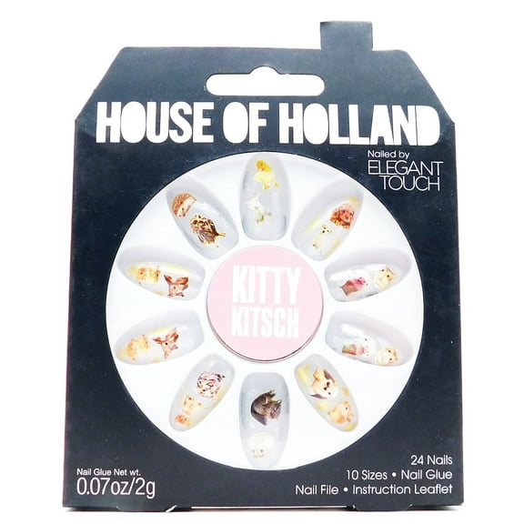 House of Holland Nailed by Elegant Touch  Kitty Kitsch  Heavy Petting: 24 nails, nail glue .07 Oz., nail file