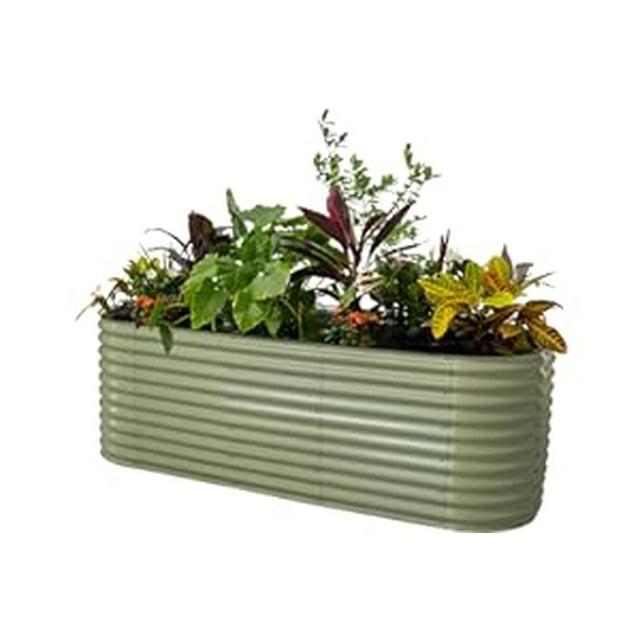 2 Pcs 4.5x2x1ft Galvanized Raised Garden Bed Outdoor,Planters for Outdoor Plants,Open-Ended Base Planter Raised Boxes,Oval Metal Planter Box for Vegetables, Flowers, Fruits,Rubber Edge, White