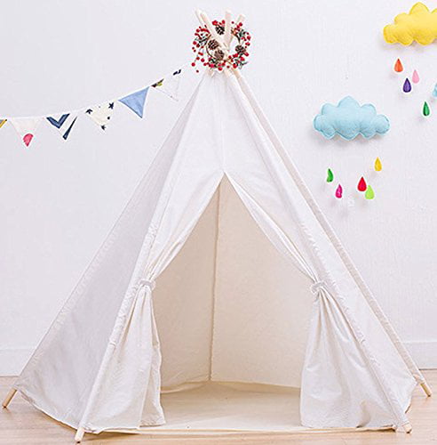 Asweets-Kids Teepee Tent Children Play Tent White Tipi Tents Indoor Outdoor Play Tent Cotton Tent for Girls and Boys Kids Teepee 