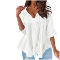 thumbnail image 1 of Camisas Para Mujer Moda Casual Manga Larga Cuello en V Algodón Lino Sólido Cordón Suelto Tops Blusa Odeerbi ODB124259, 1 of 5