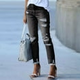 thumbnail image 4 of Women'S Ripped Jeans Straight Leg Distressed Boyfriend Denim Pants Black & Gray XXL, 4 of 8