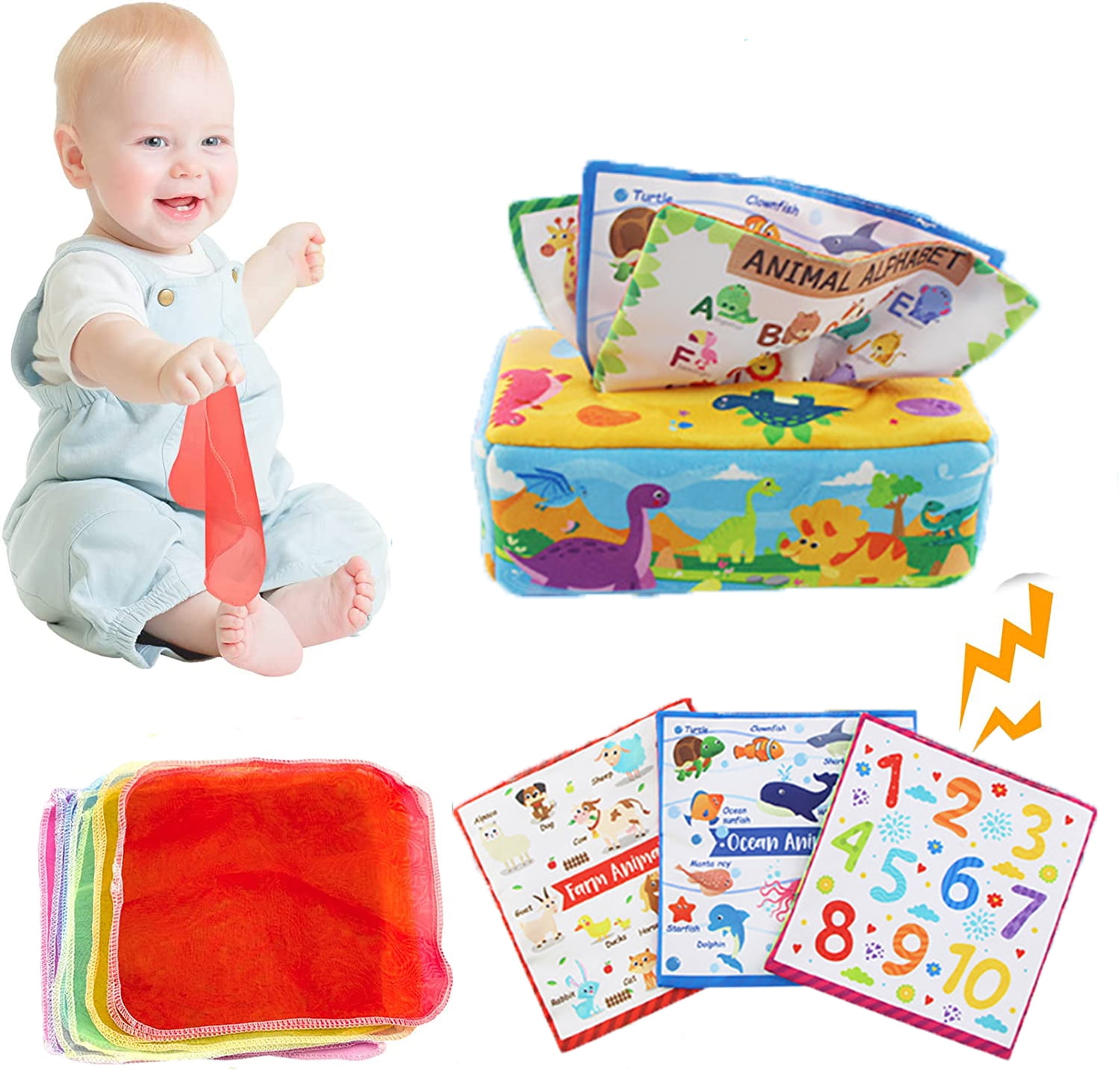 Baby Toys 6- 12 Months, Crinkle Paper Tissue Box Toy, Sensory Toys for 1 Year Old Boys Gilrs