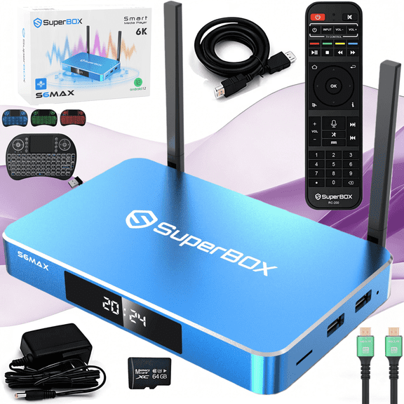 SuperBox S6MAX Smart TV Box, 4GB RAM 64GB ROM Android TV Box, S6 MAX Home Entertainment Hub with Voice Remote, 8 Hours Time Shift & Parental Controls