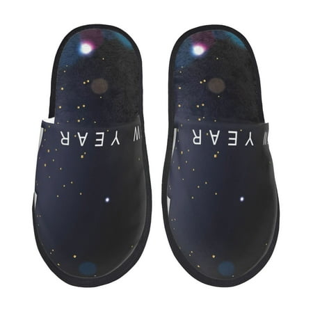 Balery 2025 Happy New Year 2 Slient Indoor Furry Fleece Comfort House Shoes Soft Non-Slip Home Shoes Cotton slippers House Slippers-- Large