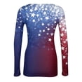 thumbnail image 4 of Women's Casual Fashion Round Neck Independence Day Print Long Sleeve Ribbed Top Royal Blue 2XL, 4 of 6