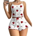 thumbnail image 1 of Women's Heart Design Two-Piece Sleep Set - Adjustable Spaghetti Strap Top & Shorts Loungewear, Comfortable Polyester Pajama Set for Weekend Mornings & Relaxing, Pink/White, M, 1 of 8