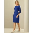 thumbnail image 3 of DARING DIVA Women's 3/4 Sleeve Pencil Boat Neck Elegant Midi Dress L Royal Blue, 3 of 6