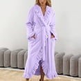 thumbnail image 2 of VNKIDY Women Robes Solid Color Casual Plush Robe Long Sleeve Thermal Bathrobe Elegant Sleepwear With Pockets Housecoat For Home Comfort Classic Robes, 2 of 5
