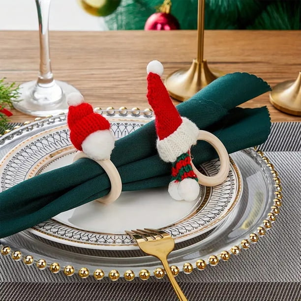 onlyliua Buscador de Regalos Anillo de Servilleta con Temática Navideña, Decoración Creativa para Mesa de Navidad, Anillo de Pañuelos para Mesa de Fiesta, Mantel Circular