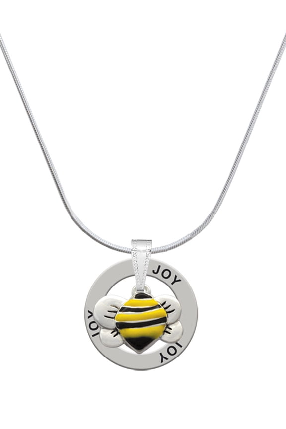 Silvertone Large Enamel Bumble Bee Joy Ring Charm Necklace, 18"