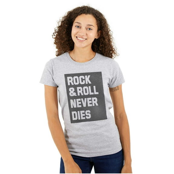Rock N Roll Never Dies Metal Hardcore Womens Fitted Plus Size Graphic Tee Brisco Brands 2X