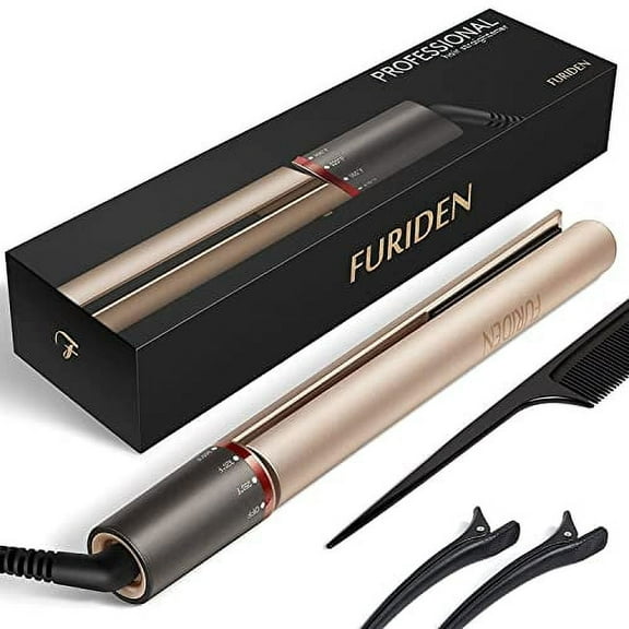 FURIDEN Hair Straightener, Flat Iron Hair Straightener, Hair Straightener and Curler 2 in 1, Flat Iron Curling Iron in One, Curling Straightening Iron Combo, Round Flat Iron