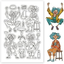 Vintage Old Lady Theme Clear Stamps Transparent Comic Book Silicone Stamps for Card Making Scrapbooking Crafting DIY Decorations Ink Stamps Seal for Album Crafts DIY