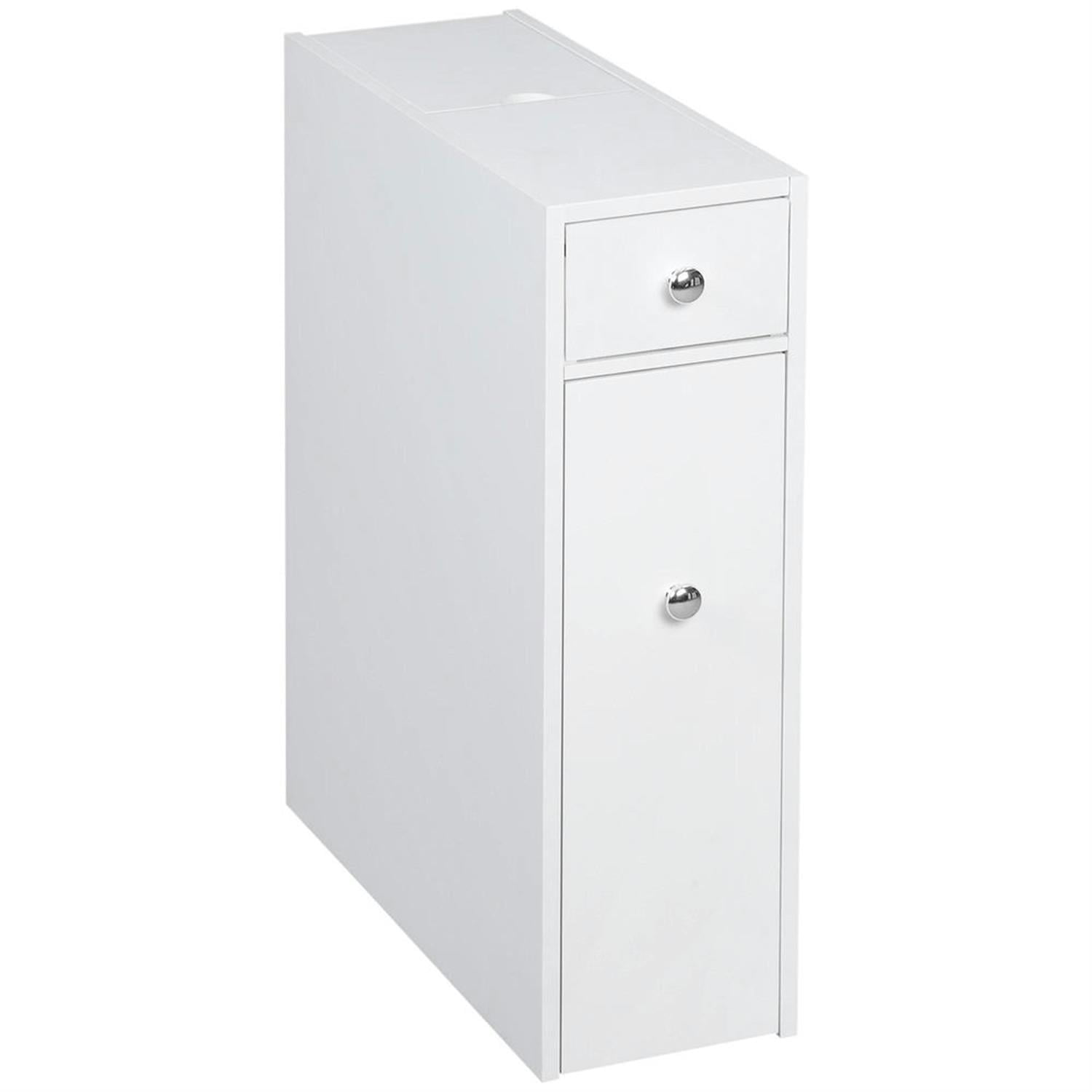 Demi Bonn Bathroom Floor Storage Cabinet, Bathroom Storage Unit, Freestanding Narrow Side Cabinet, Bath Toilet Paper Holder with Drawers, White