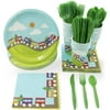 144PCS Choo Choo Train Birthday Party Supplies, Serve 24 Disposable Dinnerware Bundle, Includes Plates, Napkins, Cups, and Cutlery