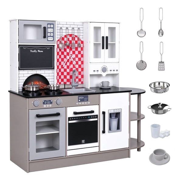 BRINJOY Wooden Toddler Play Kitchen, Kids Pretend Toy Kitchen Playset with Light & Sound, Kitchen Set for Toddlers 1-3, Stove Oven & Accessories, Gift for Boys Girls