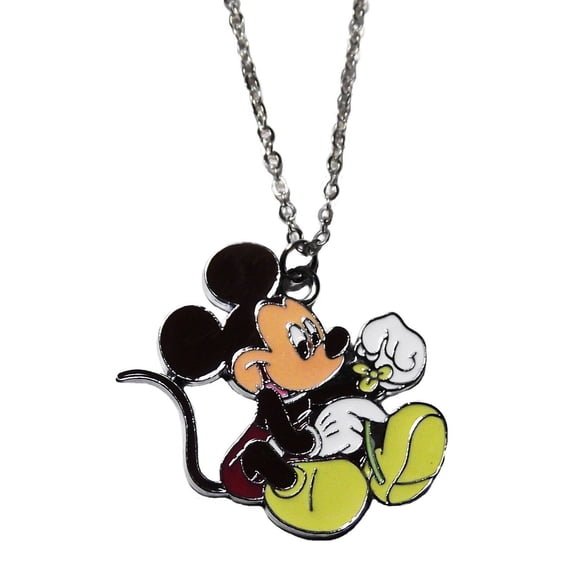 Mickey Mouse With Flower Metal/Enamel Pendant on 20" Chain