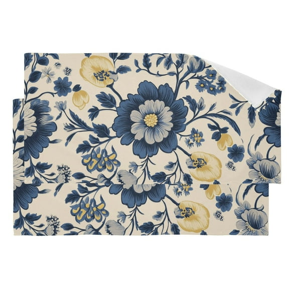 Vintage Color Blue and Yellow Florals Hand Towel Absorbent Bath Towels for Bathroom Sports Gym 28" x 14" Set of 2