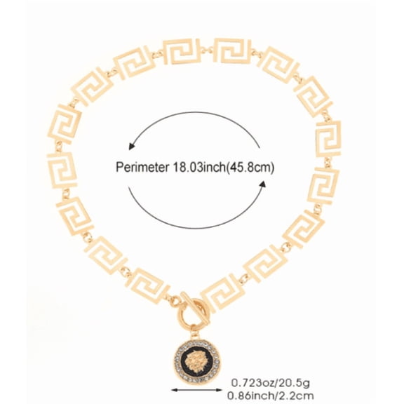 COVE Women's Vintage Greek Key Medallion Choker Necklace, 14K Gold Plated Geometric Interlocking Pendant Jewelry