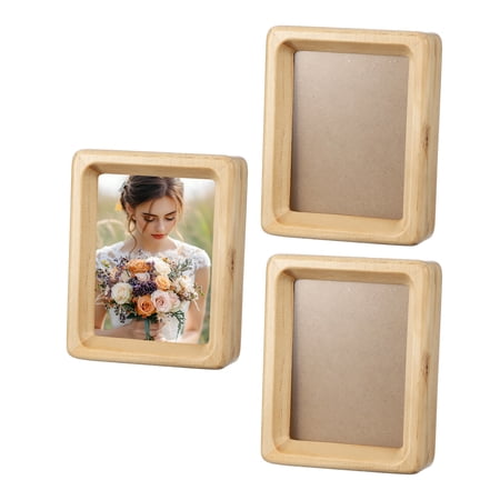 3 x 4inch Natural Wood Photo Frames, 3pcs Mini Wood Finish Picture Frame Wood Tabletop Frame with Mat for Desktop Display Wall Mounting, Wood color