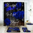 thumbnail image 6 of 4 Piece Shower Curtain Sets, Blue Rose Flower Floral Plant with Non-Slip Rugs, Toilet Lid Cover and Bath Mat, for Bathroom Decor Set, 72" x 72", 6 of 12