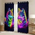 thumbnail image 2 of Castle Fairy Animal Wolf Blackout Curtains Set of 2 (52x84 Each) for Men Teens Boys,Woodland Wildlife Window Curtains,Abstract Spalsh Watercolor Curtains and Drapes,Luxury Bedroom Decor, 2 of 6