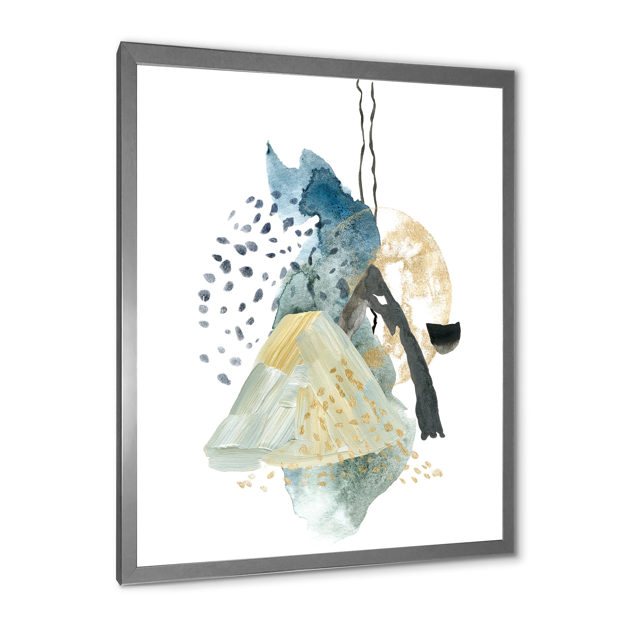 Designart 'Mountain Moon With Gouache Of Abstract Landscape' Modern Framed Art Print