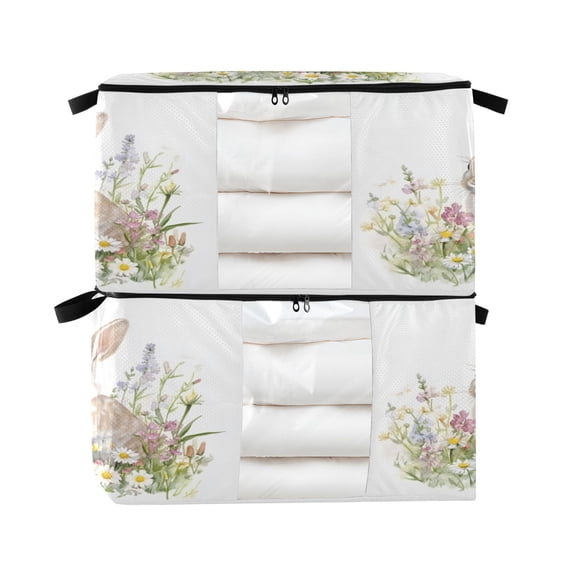 Foldable Clothes Storage Bags Clothes Organizer Bin with Clear Windows for Clothes Bedding Cute Little Rabbit